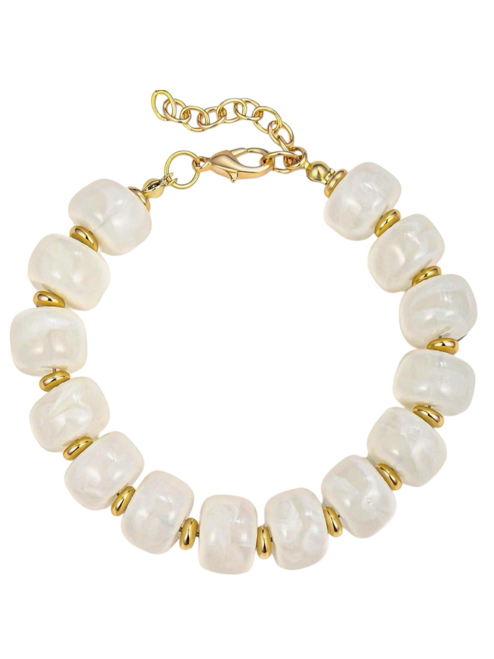 Boho Adjustable White/Gold Chunky Beaded Strand Bracelet (NWT) (Size: OSFM)